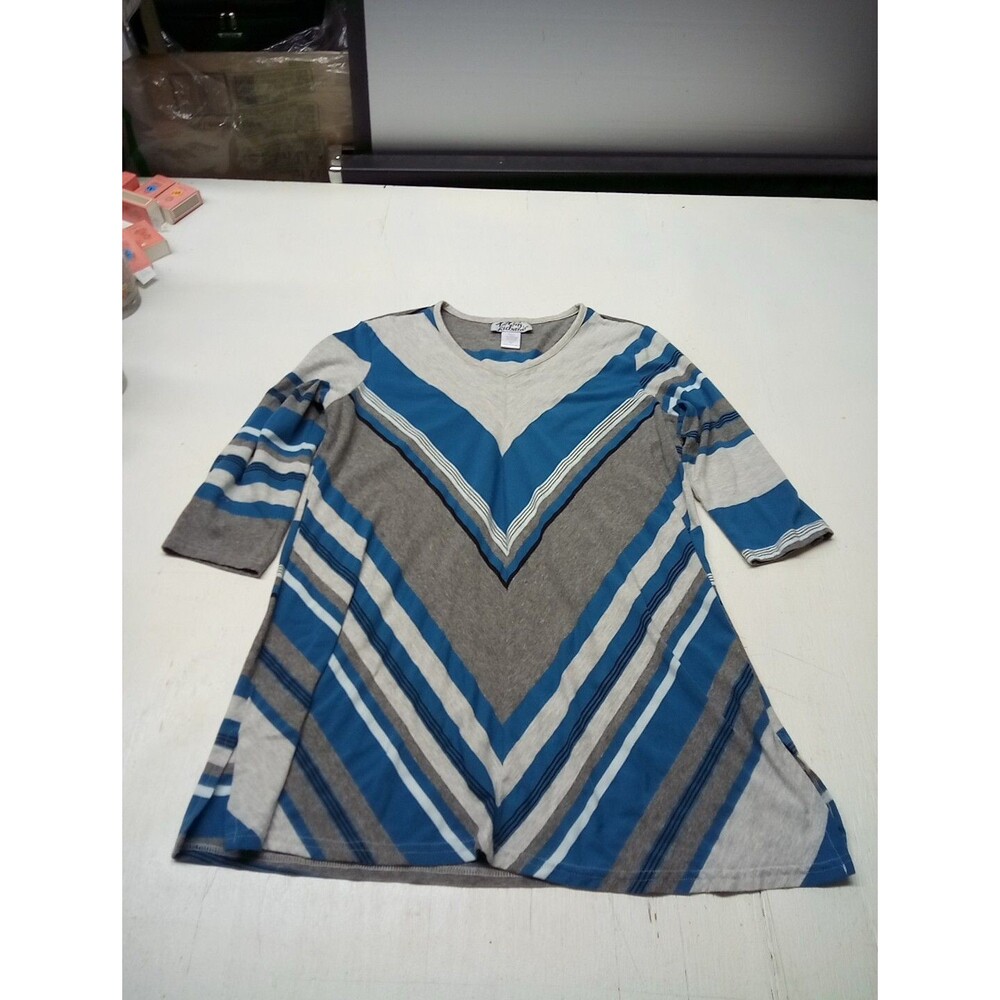 Anthony Richards Top Pullover Grey Blue 3/4 Sleeve V-Neck Pullover Size Petite M